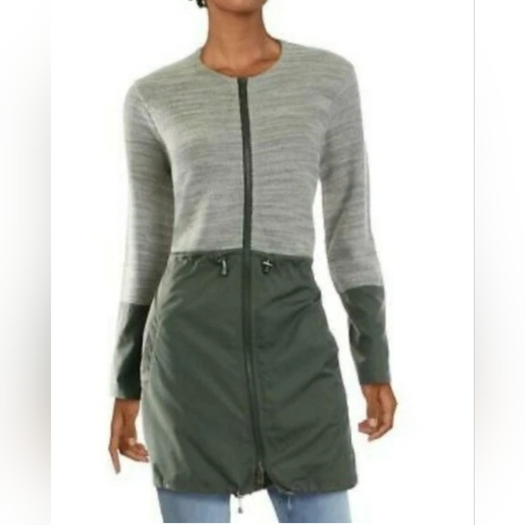Nick + Zoe Light To Dark Anorack Nylon Tweed Jacket Moss Sz Large F181148